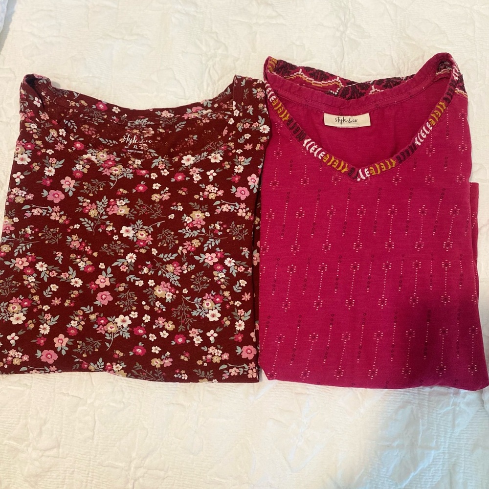 Style & Co. Floral Top in Red and Pink / 2 top